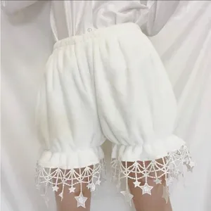 Kvinnors trosor vinter korall fleece varm lolita säkerhet shorts byxor kvinnor kawaii stjärna tassel jk knickers flicka viktorianska mjuka pantaloner