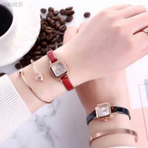 Wristwatches 2021 New Fashion Simple Vintage Square Dial Women Quartz Solid Color Faux Leather Strap Wrist Watch 24319