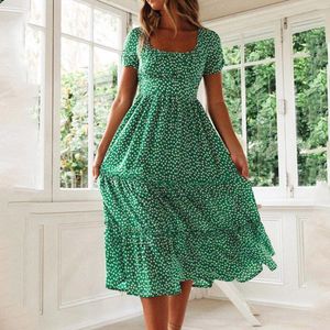 Casual Dresses Women's Square Neck Floral Boho Puff Sleeve Dot Polka Print Dress A Line Maxi Summer A-Line Plus-size