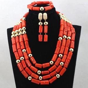 Collana di orecchini set ultimo design vero corallo naturale arancione perline gioielli matrimonio nigeriano nave libera africana ALJ799