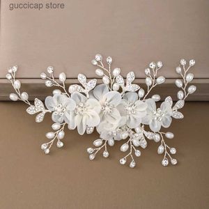 Diademi Matrimonio fiore bianco Forcine Copricapo Pettini per capelli per la sposa Strass Donne Forcine Diademi nuziali Pettini per capelli Y240319