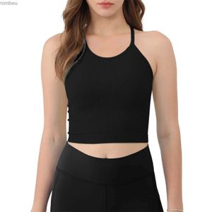 Kvinnors t-shirt Hög Elastic Rib Sticka Camisole Vest Women 2024 Sömlösa Yoga Topps Stredless Fitness Sports T-shirts Running Workout Tops Shirtc24319