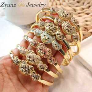 Bangle 3pcs gold plated straight forever zirconia bracelet with bear gift bracelet for women 240319