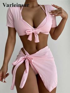 Women's Swimwear 4-piece bikini with suspender womens swimsuit womens swimsuit 4-piece bikini set top sarong bathrobe swimsuit V3152 J240319