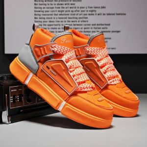 Sapatos mais vendidos tênis casuais para homens laranja pu de couro para homens sapatos confortáveis sapatos de caminhada designer de marca calçada masculina