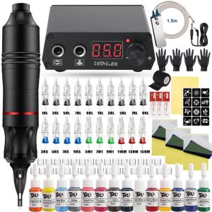 Kits Professional Tattoo Machine Set Ny kraftförsörjning Rotary Tattoo Pen Needle Inks DC Tattoo Gun Makeup Komplett kit för nybörjare