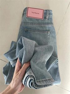 Kvinnors jeans vintage hög midja kvinnor 2024 koreansk mode gör gammal tvättad rak denim byxor streetwear retro casual y2k