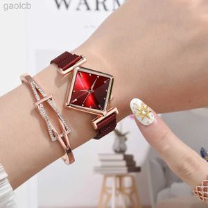 Wristwatches Women Square Watch Bracelet Set Luxury Ladies Quartz Magnet Buckle Gradient Color Watches Relogio Feminino for Gift Clock 24319