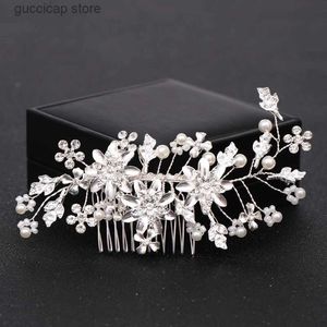 Tiaras na moda nupcial pentes de cabelo acessórios de cabelo casamento headpiece cor prata pérola cristal feminino pentes de cabelo flor jóias de cabelo y240319