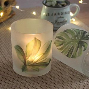 Titulares de vela Suporte de vidro Planta verde Impresso DIY Cup Romantic Jantar Decoração M