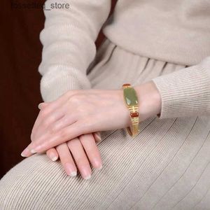 Charme Pulseiras 925 Sterling Silver South Rutile Jade Charme Thai Prata Bangle Personalidade Mulheres Gemstone Pure Argentum Jóias L240319