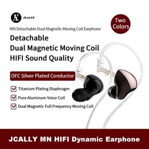 ヘッドフォンjcally mn hifi earphoneデュアル磁気回路移動コイルヘッドフォンDJミュージックフィーバーヘッドセット取り外し可能なアップグレードケーブル