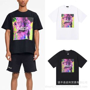 Purple street trendy purple abstract element printed pure cotton casual short sleeved T-shirt for men and women