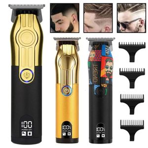 Tagliacapelli professionale Tagliatore d'oro per uomo Barbiere ricaricabile Cordless Taglio di capelli T Macchina per capelli Styling Barba Trimmer 240306