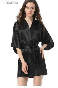 Kvinnors sömnkläder Nya svarta kinesiska kvinnors faux Silk Robe Bath Gown Hot Sale Kimono Yukata Bathrobe Solid Color Sleepwear S M L XL XXL NB032C24319
