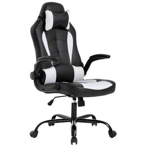 Bestoffice PC Gaming Ergonomischer Büroschreibtisch mit Lordosenstütze, hochklappbaren Armen, Kopfstütze, PU-Leder, Executive-Computerstuhl mit hoher Rückenlehne für Erwachsene, Damen, Herren (weiß)