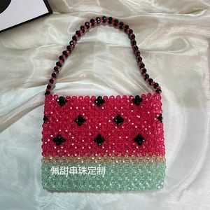 Drawstring Watermelon Pattern Customized Fashion Handmade Acrylic Woven Women's Shoulder Bags Party Dinner Summer Senior Handbag