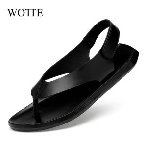 Sandali Wotte Summer Men in pelle sandali Nuovo design Fashion Casual Black Slip on Sandals Man's Flat Infull Flip Flip Flip Flip