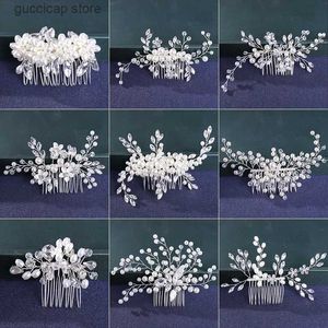 Tiaras Wedding Pearl Hair Comb rose gold flowers female hair jewelry golden wedding Hair Jewelry Fashion Bride Metal Y240319