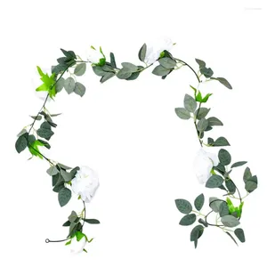 Dekorativa blommor som hänger eukalyptus Garland elegant konstgjord ros för hemträdgårdsdekor realistisk faux blomma inomhus