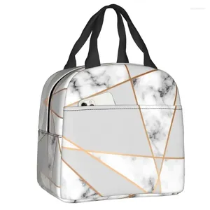 Förvaringspåsar modern abstrakt marmor geometriskt mönster isolerad lunch tote väska för kvinnor bärbar svalare termisk bento box camping resor