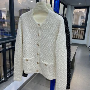 French style small fragrant knitted cardigan women's round neck full sky star pearl piece top