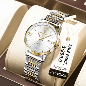 Poedagar للسيدات wristwatch فاخر مقاوم للماء مضيئة تاريخ الذهب ساعة للنساء اللباس الفولاذ المقاوم للصدأ الكوارتز watchesbox 240305