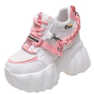 Stivali da 10 cm Spettate Sole casual Ladies Scarpe vulcanizzate Sport High Platform Sneaker Woman Sneaker grossi Sneaker White Pink Fashion Women