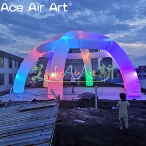 Vacker 12 md (40ft) med fläkt 6 ben belyser uppblåsbar fest spindel kupol tält med färgglada LED -lampor spindel bröllopsstruktur för dekoration