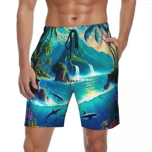 Shorts masculinos pássaro anime placa verão bonito havaí moda praia calças curtas masculino esportes fitness secagem rápida troncos de natação gráficos