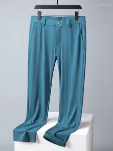 メンズパンツ2024夏の男性長い通気性ストレッチスパンデックスナイロンスリムな薄いチノ男性ビジネスフォーマルストレートスーツのズボン