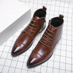 Сапоги новое приезжание сторона молнии для мужчин мотокросс ботинки кожаные мужские роскошные ботинки с лодыжкой 2023 модная мужская уравновленная ножка повседневная обувь