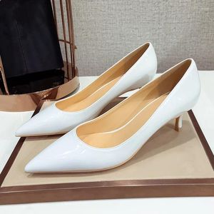 Female 839 Shoes Dress Women Pumps Nude Red White Sliver Color Med Thin High Heels Lady Genuine Patent Leather Pointed Toe Office A002 5