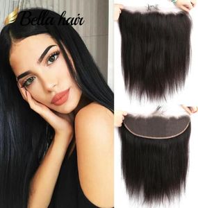 Spets frontala stängning Virgin Human Hair 13x4 Bleached Knots Straight Peruvian Brasilian Indian Malaysian Natural Color with Baby Be5902116