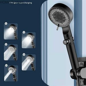 Bathroom Shower Heads 5 Modes Ajustable High Pressure Shower Head One-key Stop Water Silicone Water Outlet Hand-held Shower Head Bathroom Accessories Y240319