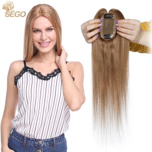 Toppers SEGO 6x9cm Silk Base 100% Real Human Hair Toppers For Women Natural Top Hairpiece Clip in Hair Extensions Straight Top Hair