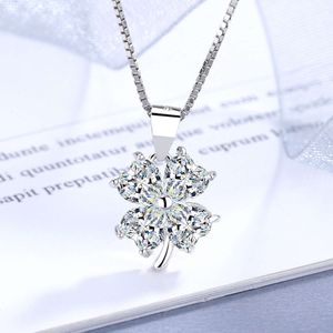 Colar de grama da sorte de quatro folhas de prata com pingente de zircônia micro diamante completo versão coreana joias da moda e femininas