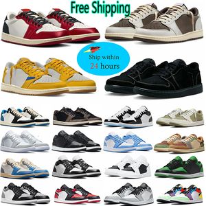 Kostenloser Versand 1s Low Reverse Mokka Basketballschuhe für Männer Frauen Golf Olive 1 schwarzer Phantom Wolf graue Tiefs Outdoor Sport Sneakers Herren Frauen -Trainer