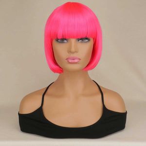 Synthetische Perücken, Cosplay-Perücken, kurzer Bob, gerade, Cosplay-Party-Kostüm, Rosa, 40 cm, Kunsthaar-Perücken, 240328, 240327