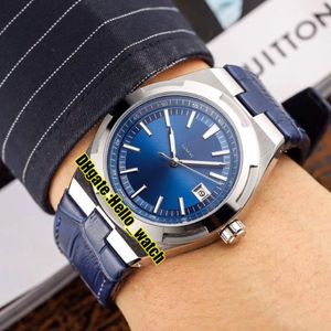 Billiga nya utomlands 4500V 110A-Automatic Mens Watch Date Blue Dial 316l Steel Case Blue Leather Strap Gents Sport Watches Hello Wat2704