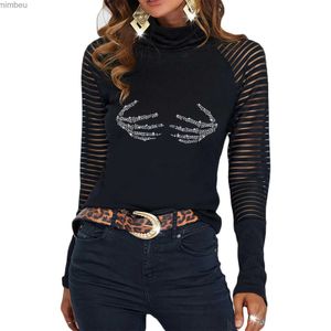 Women's T-Shirt T-shirt women Fashion Leisure hot diamonds long-sleeve t-shirt female 2022 summer new Round neck hot drill loose women topsC24319