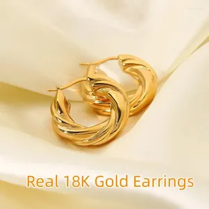 Hoop Earrings Fine Jewelry Real 18K Gold Twisted Design Pure Au750 Light Luxury Simple Gifts For Women
