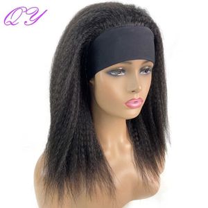 Synthetic Wigs Synthetic African Straight Headband Wigs Natural Black Medium Length Hairstyle Womens Wig Afro Yaki Kinky Daily Ladies Hair 240329