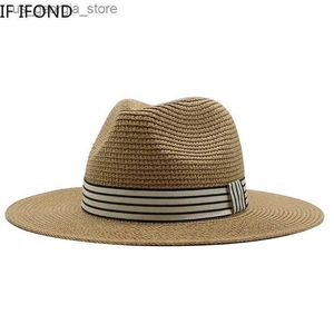 Breda randen hattar hink hattar panama sommarstrat hatt mens breda grim andas solsken strand strat uv skydd fedora hatt y240319