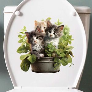 Adesivos de vaso sanitário adesivo de vaso sanitário padrão de planta verde gato adesivo de aba de vaso sanitário elegante adesivo de parede para decoração de casa banheiro design exclusivo 240319