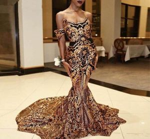 Blowly Black and Gold Prom Dress Woman 2019 Syrenka cekinowa długa luksusowa arabska impreza wieczorna sukienki Vestidos Cerimonia Longos5084238