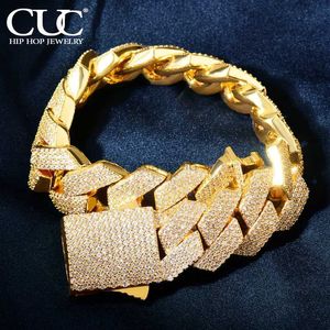 Bangle CUC New Men Hip Hop Bracelet 20mm 4-Line Miami Cuban Chain Gold Color Iced Out Zircon Link Fashion Rock Jewelry Raper 240319