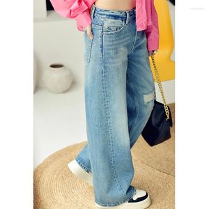 Women's Jeans MICOCO N2317C Washed To Do Old Holes Loose High Waist Thin Wide Leg Denim Trousers Female Korean Casual