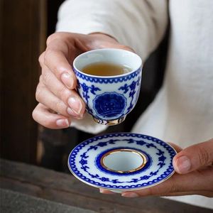 Xícaras de chá Xícara de cerâmica Kung Fu Pequeno Conjunto mestre de xícara única Pintura manual Tigela dourada Xícaras de chá