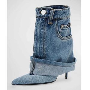 Dama HBP Non-Brand Custom Botas Design Cut Pants Ankle High Heels Sexy Womens Denim Boots